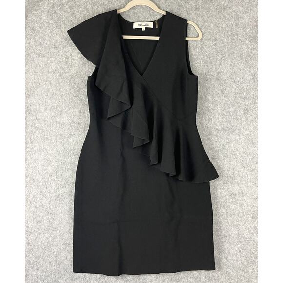 Diane Von Furstenberg DVF Ruffle Shift Dress Women Large Asymmetrical Stretch - Picture 1 of 14